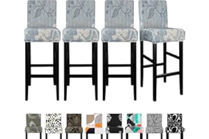 Lellen Bar Stool Chair Covers Set of 4，Jacquard Bar Stool Cover Barstool Covers Slipcovers Stretch Bar Stool Covers with Backs Bar Stool Protector Covers for Kitchen Dining Room Counter Island