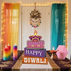 Lineshading 4 Pcs Diwali Wooden Table Decoration