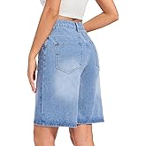 Wanduyini Baggy Jorts for Women Mid-Low Waisted Jean Short Casual Loose Fit Wide Leg Knee Length Denim Bermuda Shorts Y2k