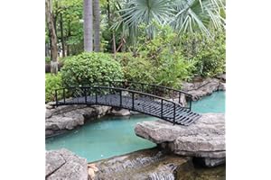 JSUN7 Metal Garden Bridge 8FT - Garden Bridges for Outdoors, Garden Bridge with Safety Guardrails, Decorative Footbridge Outdoor Bridge for Garden, Pond, Creek, Stream, Backyard, Black