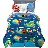 Super Mario Kids Bedding Set, Twin Size 5 Piece Comforter and Sheet Set with Sham, (Officially Licensed Product) by Franco