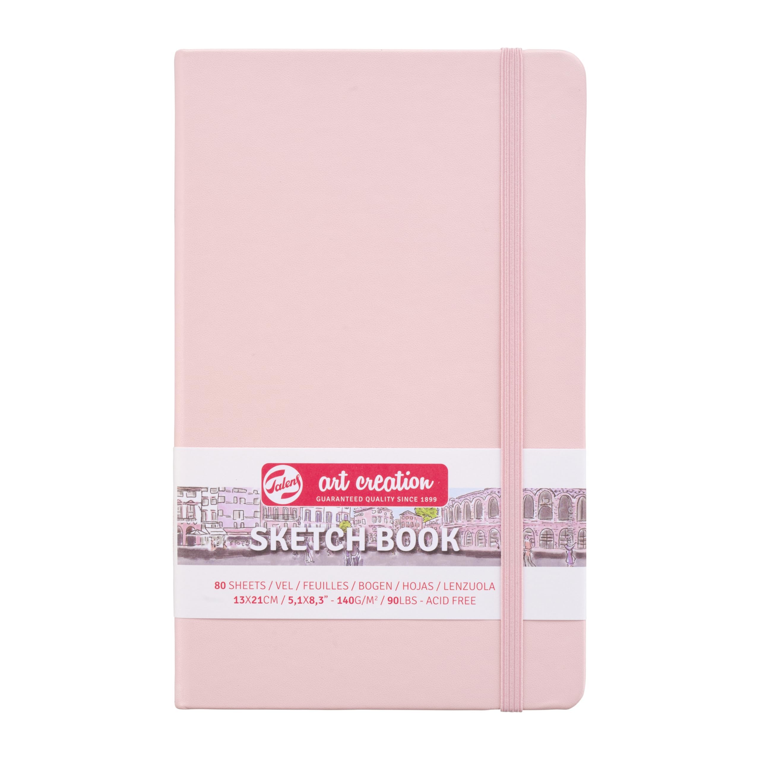 Talens Art Creation Sketchbook - Pastel Pink 13x21 cm - 140 g - 80 Sheets - Acid-Free Drawing Paper - Ideal for Pencil, Pastel, Acrylics, Ink