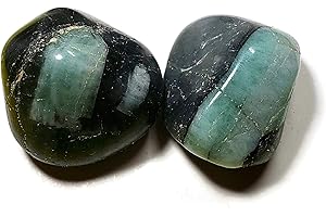 Top-Rock-Shop 2pc Green Emerald Beryl Small A-Grade Tumbled and Polished Natural Healing Crystal Gemstone Specimens from Brazil, Green, Black