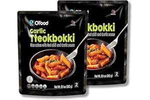O’FOOD C O'Food Garlic Tteokbokki, Gluten-Free Korean Rice Cakes, Authentic Spicy Korean Street Food Snack, Perfect with Cheese and Ramen Noodles, Ready to Eat, No MSG, No Corn Syrup, Pack of 2
