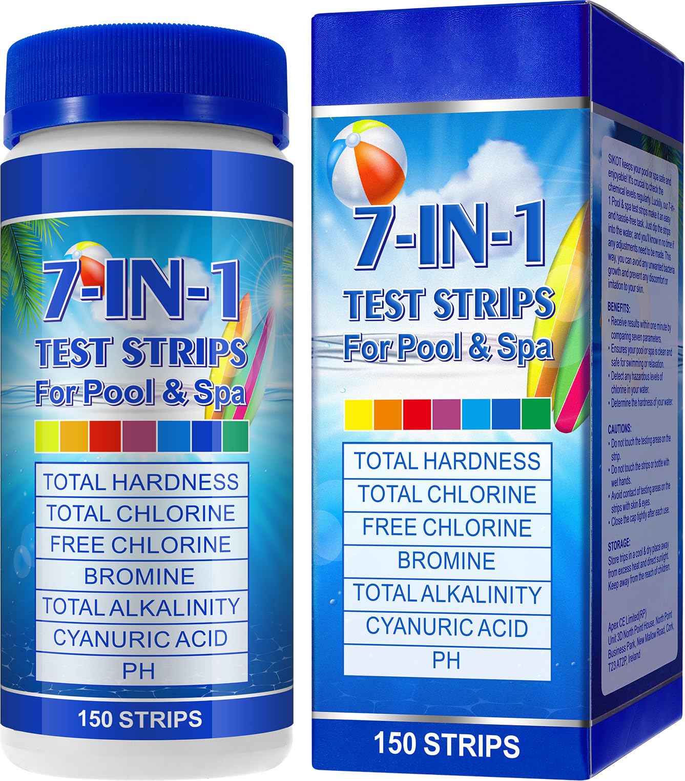 Hot Tub Test Strips 7-In-1 (150Pcs)| Ph Test Strips For Swimming Pool & Spa | Pool Water Testing Kit For Chlorine, Bromine, Ph, Hardness, More - All In 1 Swimming Pool Test Strips