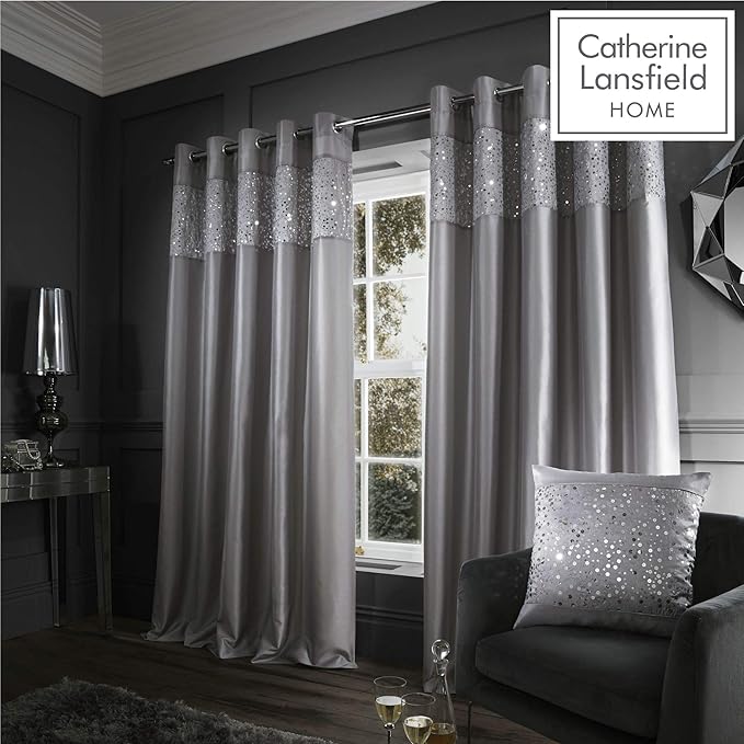 Catherine Lansfield Glitzy Eyelet Curtains Grey, 90x90 Inch: Amazon.co