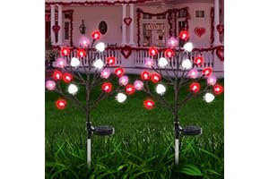 SAKAYO 2 Pack Valentines Day Solar Outdoor Lights, Valentines Day Decor Red Pink White Heart Solar Valentine Lights, Valentines Day Solar Decorations Outdoor Garden Lawn Yard Decorations