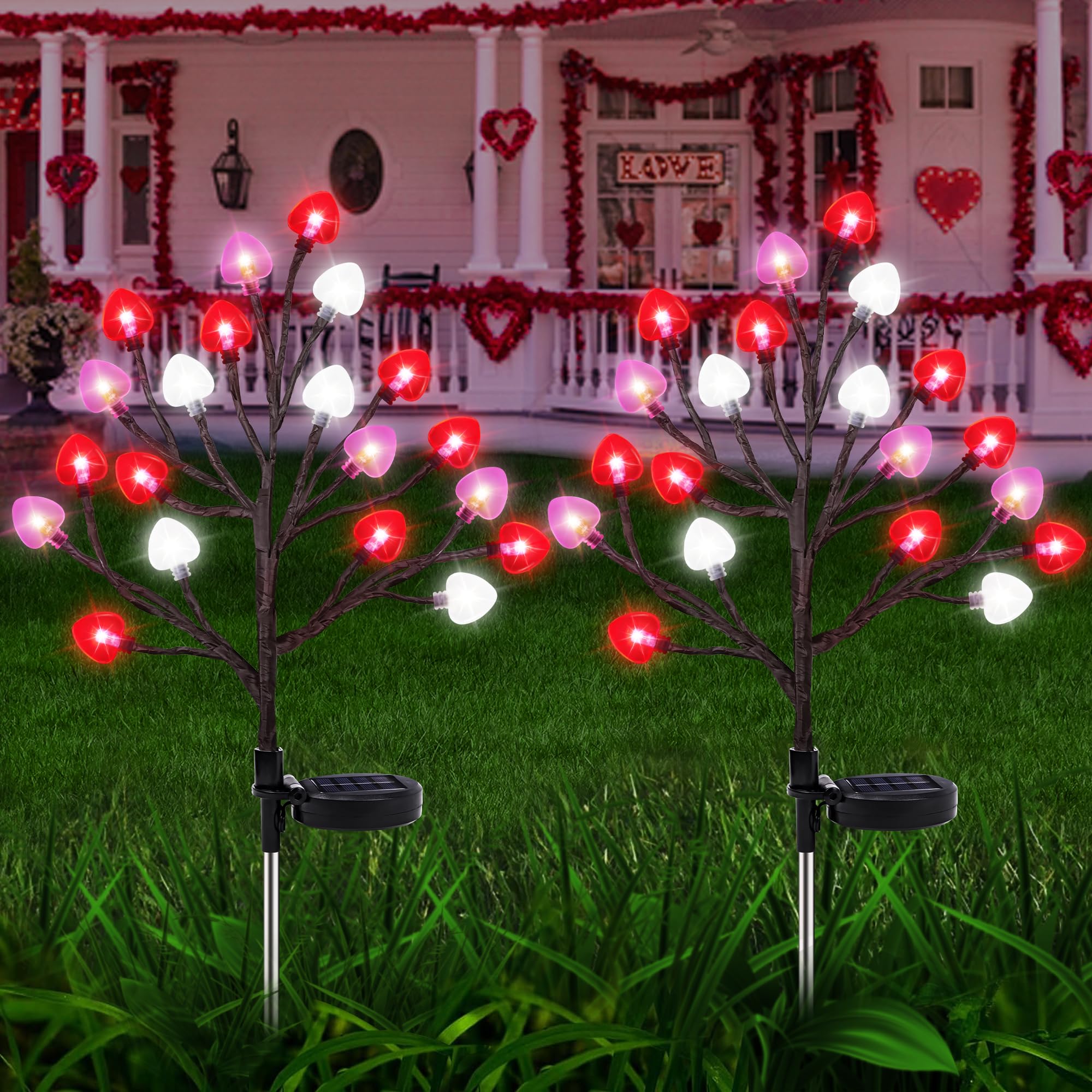 Photo 1 of 2 Pack Valentine's Day Solar Outdoor Lights, Valentines Day Decor Red Pink White Heart Solar Valentine Lights, Valentines Day Solar Decorations Outdoor Garden Lawn Yard Decorations