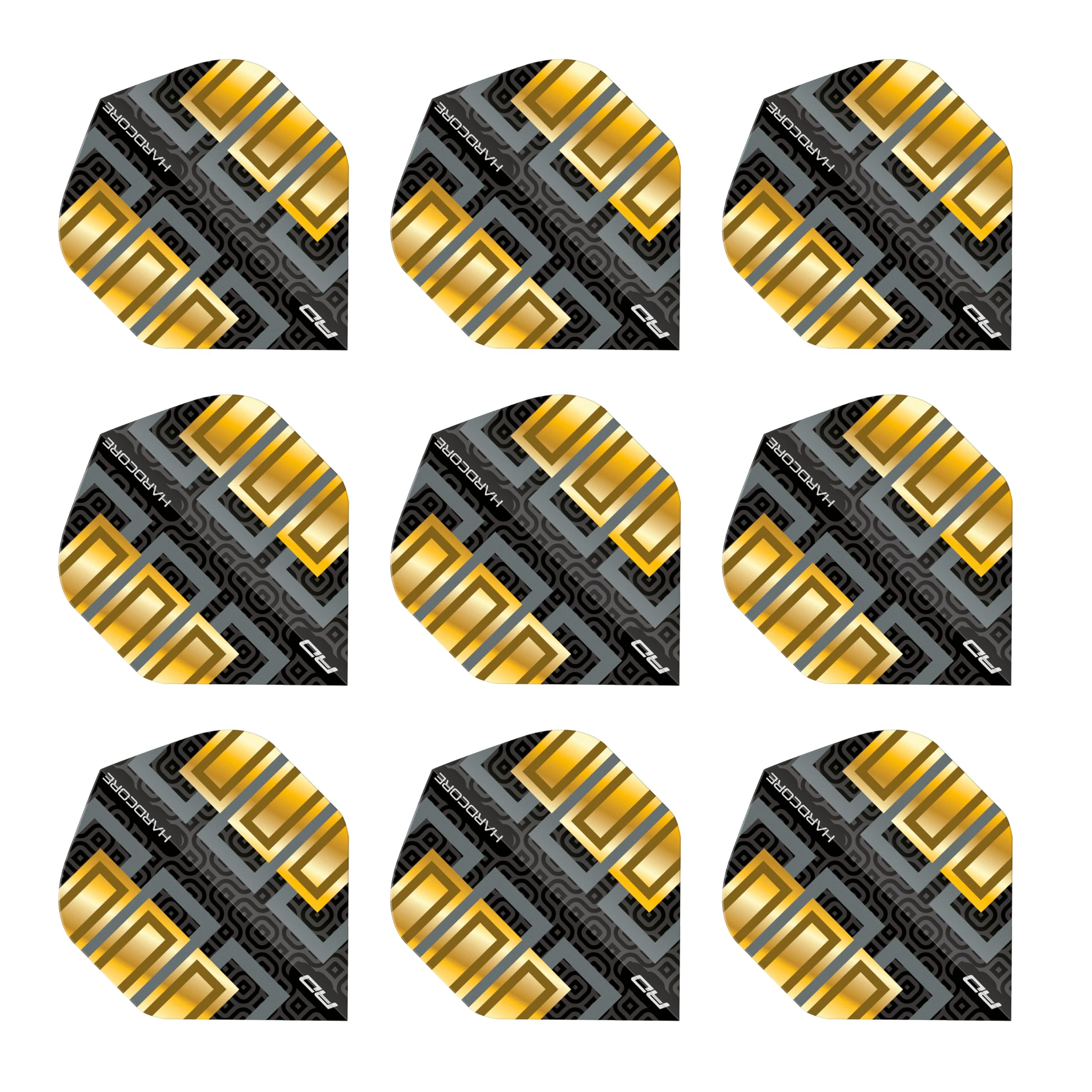 RED DRAGON Hardcore Premium Gold & Black Block Dart Flights - 3 Sets Per Pack (9 Dart Flights in total)