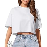 Women's Basic Crop Top Drop Shoulder T Shirt Half Sleeve Cropped Tee Crewneck Short Sleeve Casual Summer Solid Crop Tops