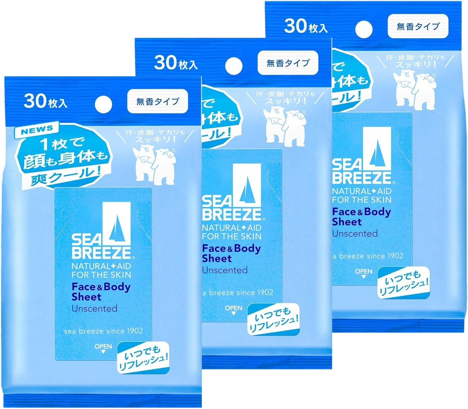 Amazon Seabreeze シーブリーズ フェイス ボディシート 3個セット 30枚 3個 Seabreeze シーブリーズ デオドラントボディシート 通販