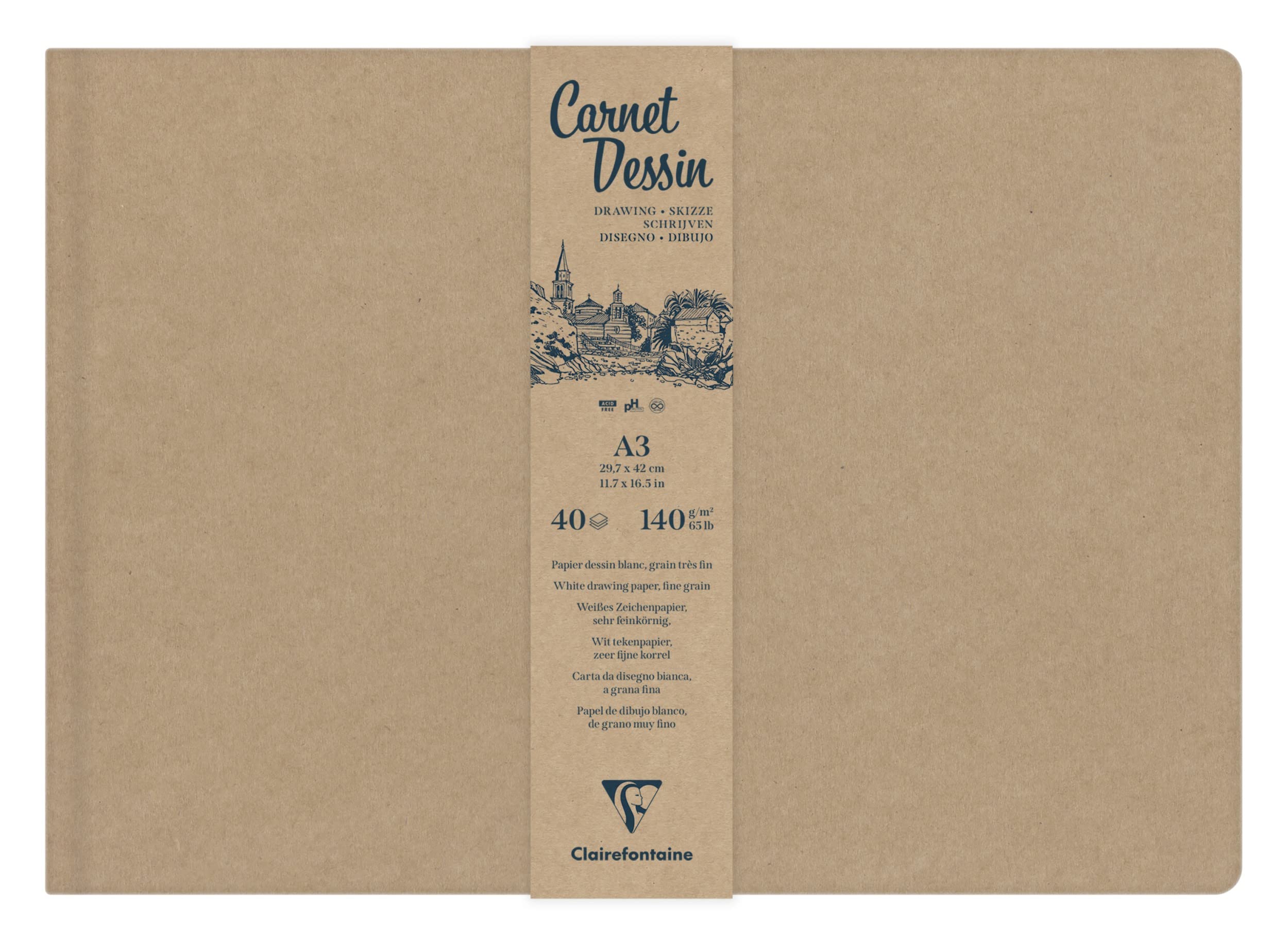 Clairefontaine 975964C - One Sewn Sketchbook - 40 Sheets of Very Fine Grain White Drawing Paper - A4 21x29.7 cm 140g - Portrait Format - Hardcover Kraft