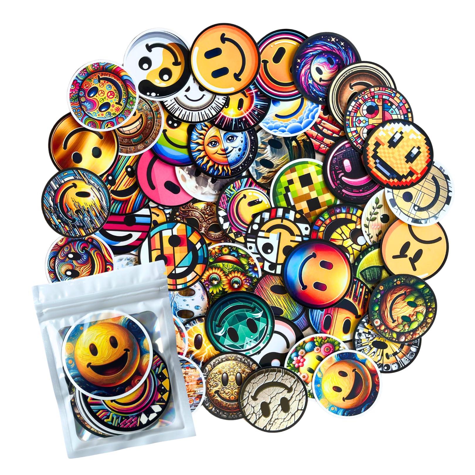 HNTR® Smiley Face Stickers | 55 Artistic Aesthetic Stickers | Signature Collection of Colourful Smiley Faces for Laptops, Journals, Scrapbooks & Water Bottles — image 1