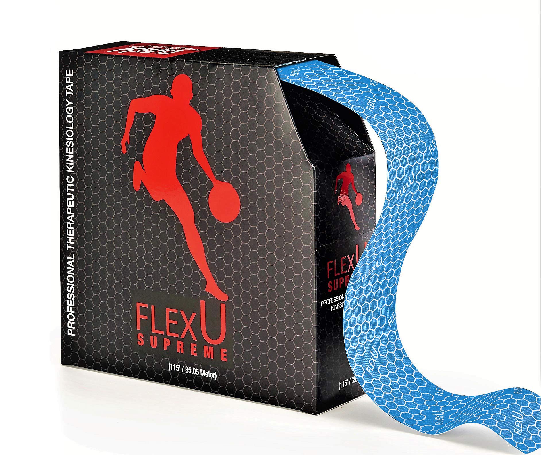 FLEXU Kinesiology Tape; Blue Bulk Pack; UNCUT; Hypoallergenic, Therapeutic Recovery Medical Tape for Sports Injuries; Alleviates Pain, Reduces Swelling & Induces Faster Recovery