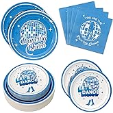 Dhnvcud 180PCS Dancing Queen Party Supplies Serve 60,Blue Disco Paper Plates and Napkins Kit for 70s Disco 17th Birthday Bachelorette Party Decorations,Includes Dinner and Dessert Plates, Napkins