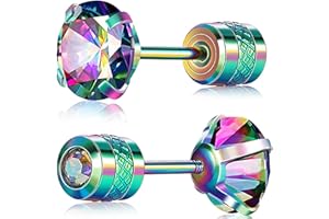 VOLUKA Titanium Earrings for Sensitive Ears, Pairs of Screw Back Hypoallergenic Surgical Grade Titanium Cubic Zirconia Stud Earrings for Women Men