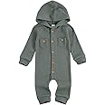 Ynibbim Winter Newborn Baby Boy Girl Solid Romper Unisex Infants Hooded Outfit Clothes Waffle Cotton Button Jumpsuits