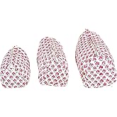 Set of 3 Pieces Indian Handmade Cotton Quilted Handmade Floral Hand Block Print Toiletry Bag,Cosmetic Pouch Bag Makeup Bag For Women (Cotton, White C)