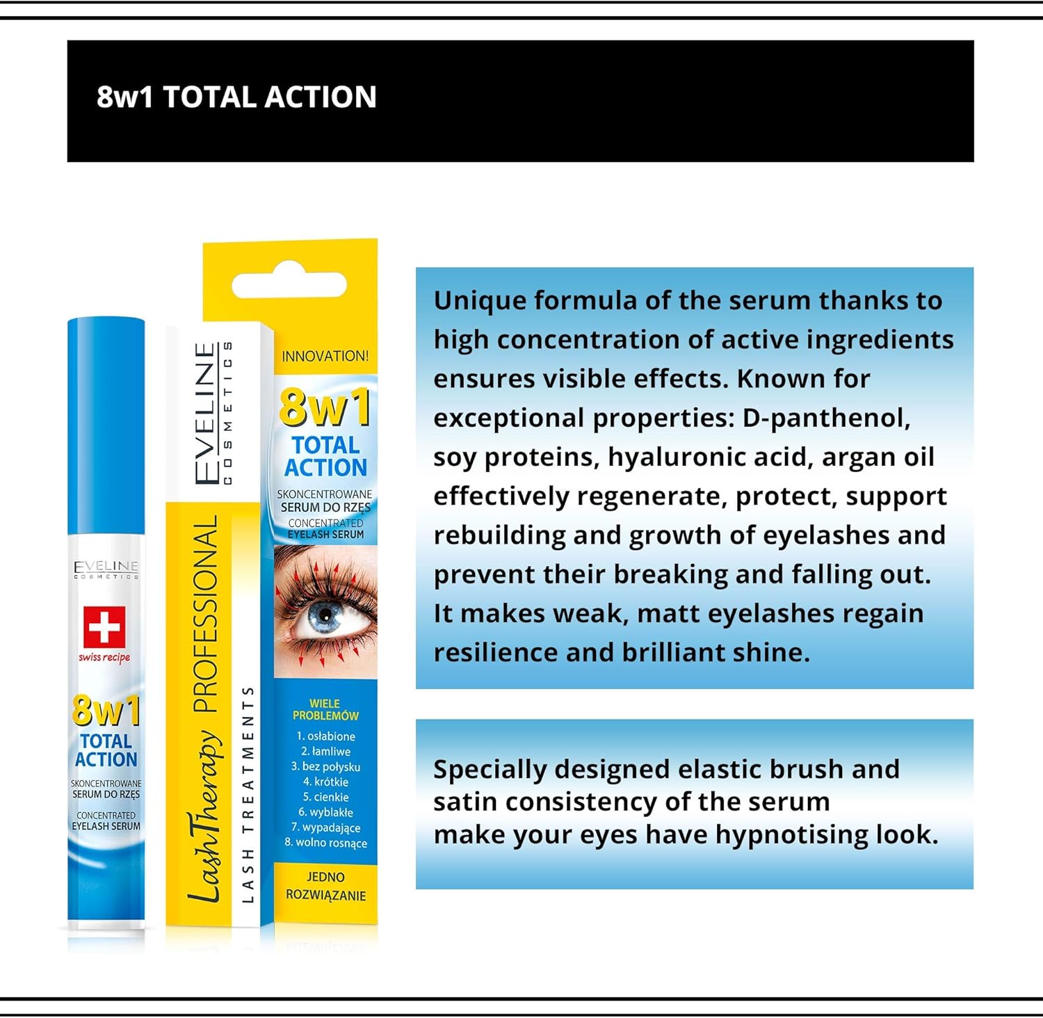Eveline Cosmetics Lash Therapy Professional Total Action 8-in-1 Concentrated Eyelash Serum with Argan Oil - Image 4