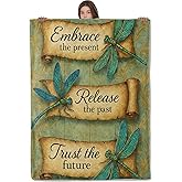Wanoryer Dragonfly Wisdom Blanket, Comfy & Warm Flannel Inspirational Quotes & Scroll Design Throw Blanket for Couch, Gifts for Women Adults, Soft Fuzzy Lightweight Travel Blankets for Decor 50"×60"