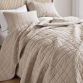 Hyde Lane Luxury Linen Quilt Set King Size, European Flax Cotton Blend Bedding for Bedspread and Coverlet, Box Stitched, with 2 Pillow Shams, 106"x96", Linen
