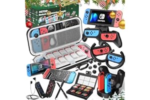 Switch Accessories Bundle 27 in 1 for Nintendo Switch, Switch Carrying Case with Dockable Protective Case, Steering Wheel, Sc