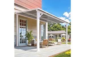 AECOJOY 12' x 8' Outdoor Gazebo Pergola for Patio, Large White Hardtop Lean to 8x12 Gazebo Shelter Pergolas and Gazebos Clearance with Patio Roof, Large Wall-Mounted Heavy Duty Awnings for Patio