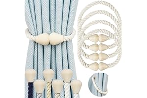 Hangtty Magnetic Curtain Tiebacks 4 Pack Cotton Boho Curtain Tie Back Decorative Rope Holdbacks for Curtains Draperies Outdoor Window Treatment Holdbacks, Beige