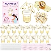 Rivvlive 24 Sets World Breastfeeding Week Party Favors Breast Milk Awareness Lapel Pins Lactation Consultant Badge Metal Mom Pregnancy Lapel Brooch with Cards Bags Gift for Feeding Doula Midwife