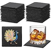 24 PCS Slate Coasters Black Square 4 Inch Bulk Rock, Blank Laser Engraving, Scratch Resistant Bottom, Home Office Kitchen Gift Wedding Bar Party