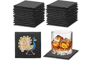 DASSNANE 24 PCS Slate Coasters Black Square 4 Inch Bulk Rock, Blank Laser Engraving, Scratch Resistant Bottom, Home Office Kitchen Gift Wedding Bar Party (24 PCS Square Coasters)