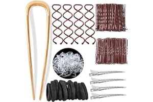 multiwins 219 Pcs Hair Accessories: 1 French Hair Pins, 4 Spiral Bobby Pins, 100 Brown Bobby Pins (U Shaped And Waved), 4 Duc