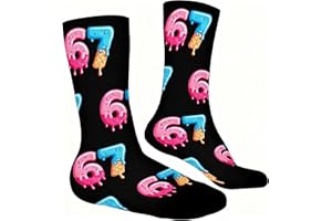 67 Meme Socks Black Funny Novelty Socks for Men, Women, 6 7 Socks for Kids, Boys and Girls - Six Seven Ice Cream Design Novel