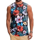 Babioboa Men's Hawaiian Tank Tops Tropical Funky Floral Beach Sleeveless Round Neck T-Shirt Breathable Aloha Tee Summer
