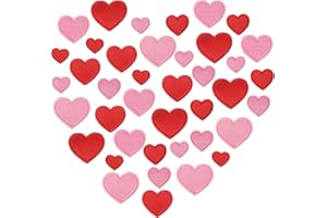 DILUNAVE 40 Pieces Valentine's Day Iron on Patches Heart Shape Patch Embroidered Applique Red Pink Heart Cute Decorative Patches Assorted Size Sew on Garment Embellishments for DIY Jeans Clothing Hat Bag Decor