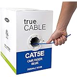 trueCABLE Cat5e Riser (CMR), 1000ft, Blue, 24AWG 4 Pair Solid Bare Copper, 350MHz, ETL Listed, Unshielded Twisted Pair (UTP),