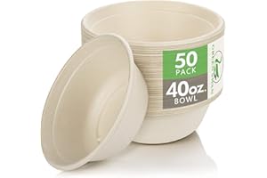 Green Swan Disposable Paper Bowls, 40 Oz [50 Pack] Large Bowl-100% Compostable, Biodegradable, Eco-Friendly Natural Colour Bowls - Convenient for Daily Use for Salad, Hot Soup, and Pasta (40 Oz)