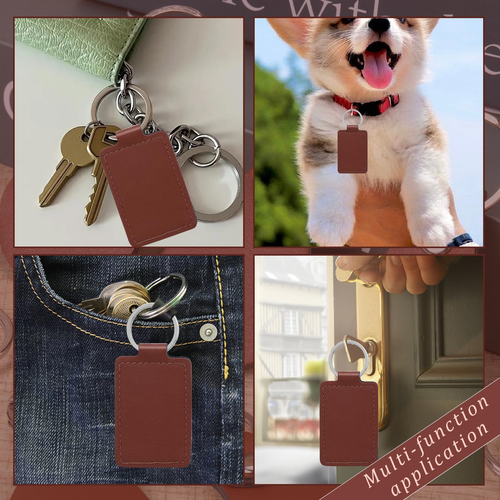 Rectangular Leather Key Fob Kit, 10 Pcs PU Leather Key Fobs with Rivets and Keychain Ring, Keychains Holder for Keychain Making Diy Craft Working