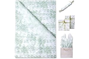 EROMAP 120 Sheets Sage Green Floral Tissue Paper Chinoiserie Gift Wrapping Paper Vintage Green White Flowers Packaging Patterned Bulk for Baby Shower Wedding Birthday Party Decor, 14 x 20 Inch