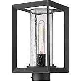 Golden Lighting Smyth 1-Light Outdoor Post Light in Natural Black and Seeded Glass