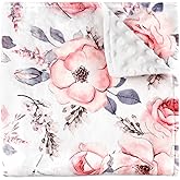 Baby Blanket for Girls, Super Soft Double Layer Mink Blankets with Dotted Backing, Floral Newborn Nursery Bed Blanket, Pink Flower, 30 X 40 Inches