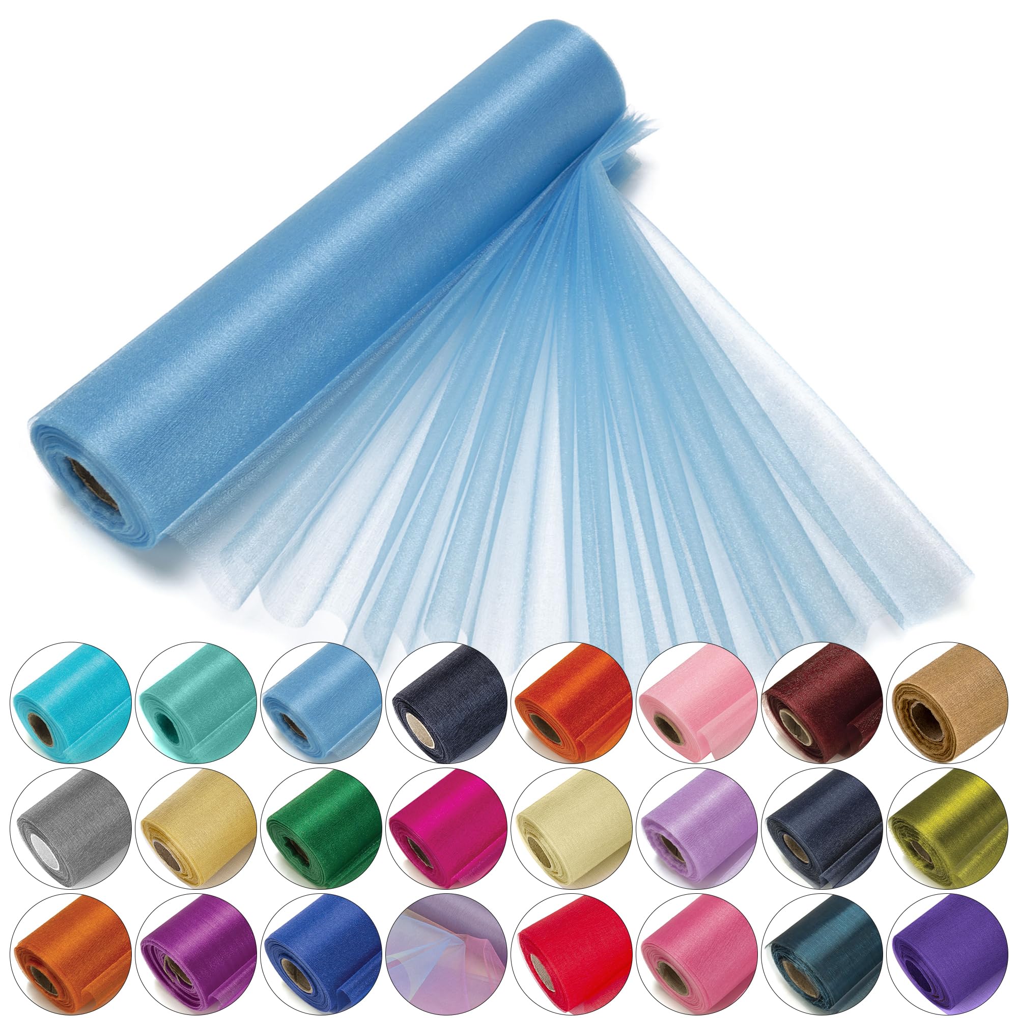 29cm x 25m Roll of Organza Sheer Fabric - Elegant Decorative Cloth for Wedding Chair Bows, Table Runners, Party Favours - Crafting Supplies for Ribbons, Dress Accents,and Bags, Blue# โ image 1