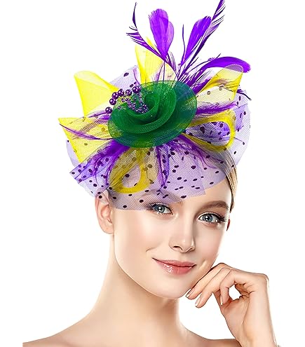 8273 Mardi Gras Carnival Satin Flower Fascinator Hat, Women Feather Mardi Gras Fascinator Hat for Women Mardi Gras Feather  main image 4
