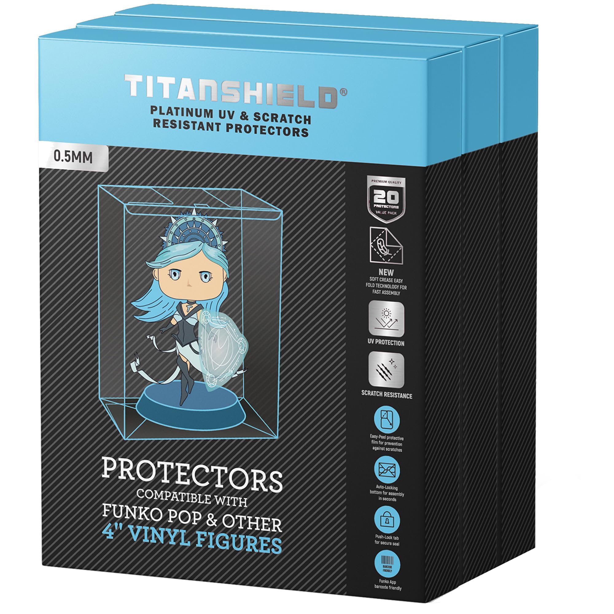 TitanShield 0.5mm Platinum UV and Scratch Resistant Pop Protectors Sleeve Case Compatible with Funko - 4" Inch Pop! Vinyl Figures (60 Count)