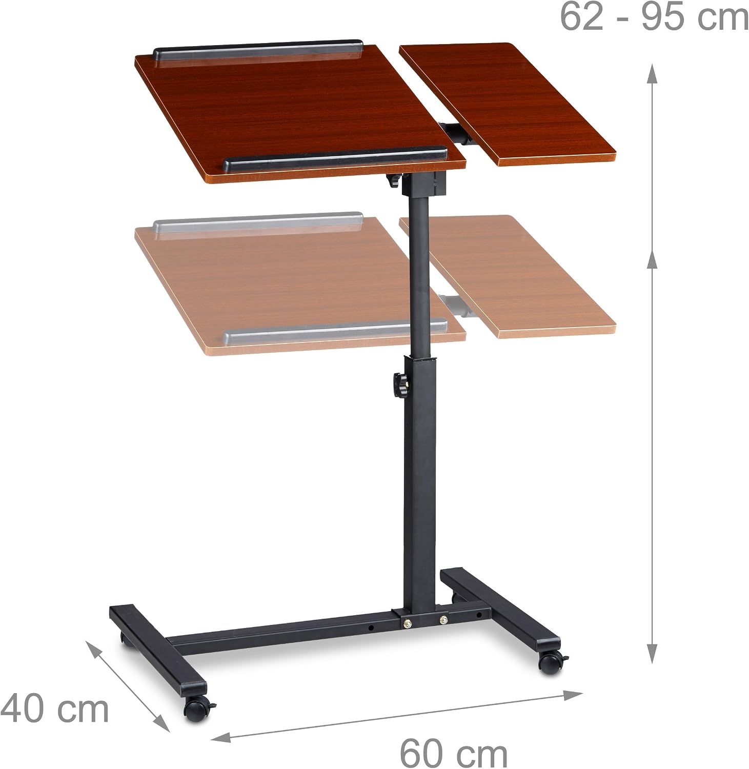 Relaxdays Laptop Table Height-Adjustable 95 x 60 x 40 cm Notebook Stand also for Lefties Sofa Table Side Table Laptop Desk with Wheels & Surface for Mouse with 2 Stop Bars - Image 5