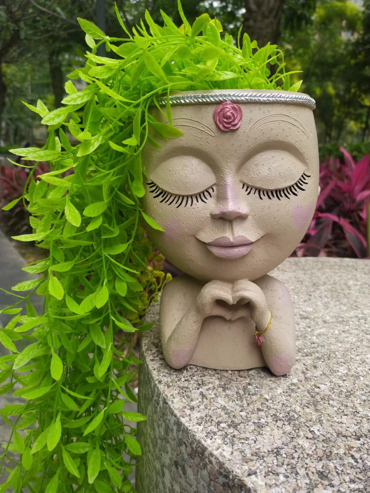 Photo 1 of Cute Head Planter Pot Face Flower Pot Resin Flower Pot Head Planter Succulent Pot Head Planter Plant Pots with Drainage Holes for Indoor Outdoor Plants, Beige1, 8-9 inch