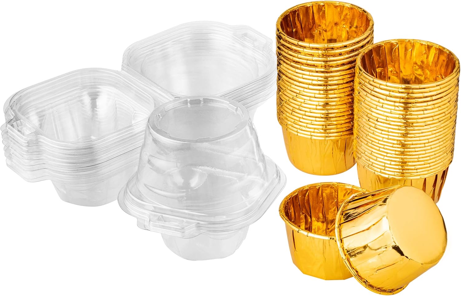 50 Individual Cupcake Containers and 50 Gold Cupcake Liners