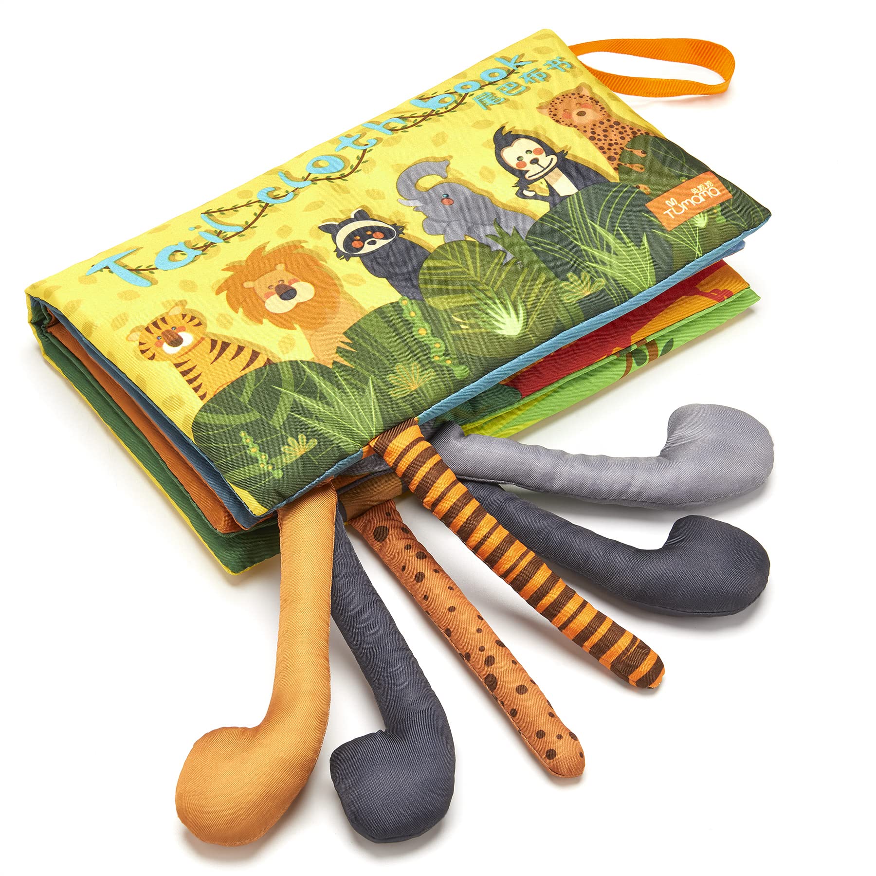 TUMAMA KIDS Cloth Books, Sensory Book Toys Soft 3D Jungle Tails, Squeaker and Crinkle Sound Bath Book Learning 0-3-6-9-12-18M