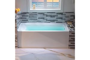 WOODBRIDGE 60" Acrylic Rectangular Alcove Soaking Bathtub in White with Right Drain, Brushed Nickel pop-up Drain Included, LB667-R