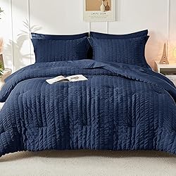 HYMOKEGE Navy Blue Twin Comforter Set Seersucker 5